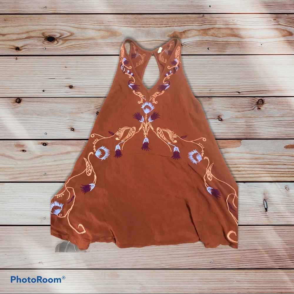 Free People M Tunic Tank Cut Out and Embroidery